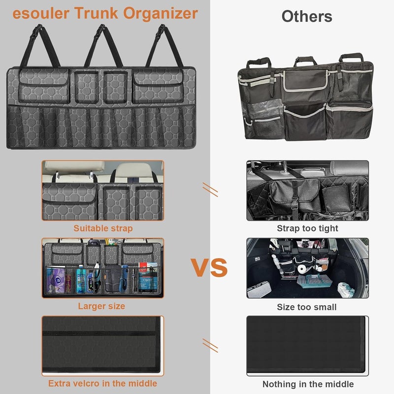 esouler Car Trunk Organizer, Super Capacity Backseat Car Organizer for SUV/Truck/MPV(42"*18"), Hanging Car Storage Organizer with 8 Pocekts, Car Accessories for Women and Men- Grey - Image 2